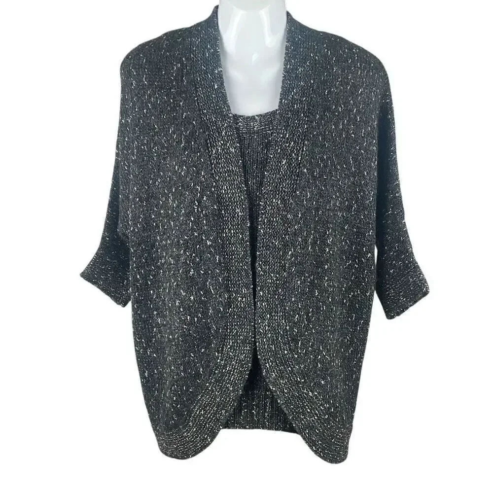 Chico's Metallic Knitted Wool Blend Sweater Twinset Tank Top, Cardigan 0 Gray, S